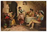 Taverna scene by Robert Kemm, oil on canvas, sold Jul 2026