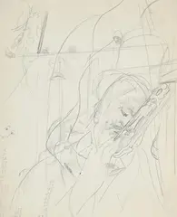 Sheet of portrait studies and angels by Stanley Spencer, Pencil Annotated with arithmetic, offered Jul 2026