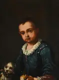 Portrait of a young boy holding a bread with a dog by Antonio Amorosi, Oil on canvas, offered Jun 2026