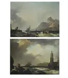 Shipping at sea with figures and lighthouse by Philip James de Loutherbourg, Oil on canvas, a pair Each, offered Jun 2026