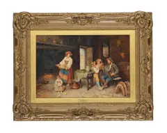 Rustic musicians by Francesco Bergamini, Oil on canvas, offered May 2026