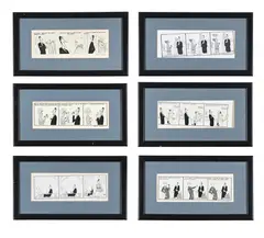 Six cartoons by Annie Tempest, Pen and ink; one has areas of collage applied Each signed, offered May 2026