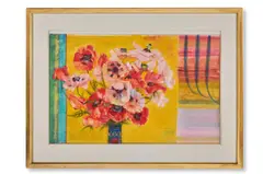 Poppies on a striped cloth by Robin Philipson, Watercolour over traces of pencil, offered Apr 2026