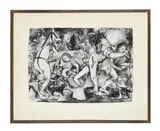 The swimming lesson by Judy Inglis, 1990, Charcoal, offered Apr 2026