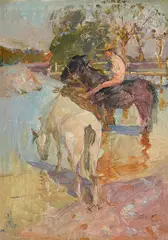 The watering place by Walter Bayes, Oil on board, offered Mar 2026