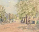 Figures in a tree-lined street by Alfred Hayward, Oil on canvas signed and dated, offered Mar 2026