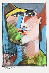 Head of a man by Geoffrey Key, Mixed media on paper, offered Mar 2026
