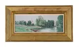 Boats moored along a river bank by Michel-Auguste Colle, Oil on panel, offered Mar 2026