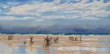 Cockle fishers at gravelines by John Brett, Oil on canvas, offered Feb 2026