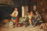 Rustic musicians by Francesco Bergamini, Oil on canvas, offered Feb 2026