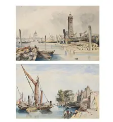 Below waterloo bridge by James Wilson Carmichael, Watercolour, a pair Both signed with initials and dated '1849', offered Feb 2026