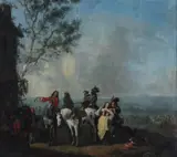 A Hawking Party by Jan Frans van Bredael, oil on wood, sold Jul 2026