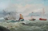 Tug and Lifeboat near the Goodwin Lightship by William Broome, oil on canvas, sold Jul 2026
