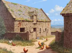 Sunny Views by Two Barns by Edward Hersey, oil on canvas, sold Jul 2026