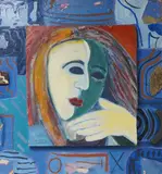 Tilting the Mask by Vicky Hawkins, oil, sold Jun 2026