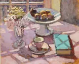 Pink Still Life by Clive McCartney, oil on board, sold Jun 2026