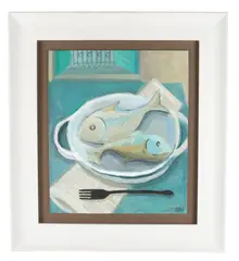 Deux Poissons by Sue Arnold, oil on paper, sold Jun 2026