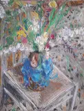 Studio still life with blue beard by Simon Foxall, pastel on paper, sold Jun 2026