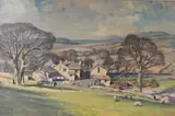 Landscape with Farm Buildings by Kenneth Denton, oil on board, sold Jun 2026