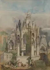 Figures before gothic ruins by Alfred-Charles Conrade, 1933, ink, sold Jun 2026