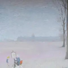 An artist before a landscape by John Lawrence, oil on canvas, offered May 2026