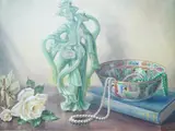 Still life of a rose by Constance Cooper, oil on canvas, sold May 2026