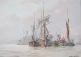 Shipping scene by Maurice Randall, oil on board, sold May 2026