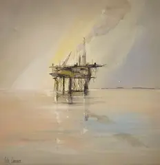 An offshore rig by John Lawrence, oil on canvas, sold May 2026