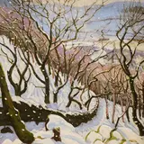 Snow Trees and Sky by Peter Winstanley, oil on board, offered May 2026