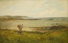Coastal view with figure by Tom Seymour, oil on canvas, sold May 2026