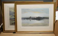 Greylags and white fronted geese by Peter Markham Scott, pencil, sold May 2026