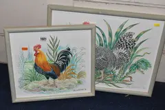 Black and white cockerel by Alex Williams, acrylic on canvas, sold Apr 2026