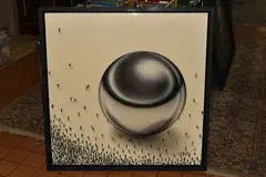 Relativity sphere by Craig Alan, mixed media on wood, sold Feb 2026