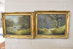 Landscape with figure painting by Les Parson, oil on canvas, sold Jan 2026