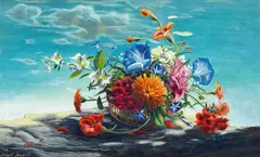A Bowl of Flowers Signed Stuart Armfield by Stuart Armfield, oil, sold Dec 2025
