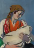 Mother and Baby Signed Crockett by Dora Crockett, Oil on canvas, sold Dec 2025