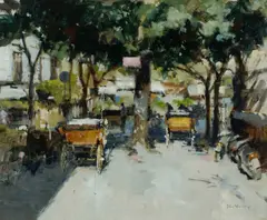 Carriages at Rest by John Yardley, Oil on canvas, sold Dec 2025
