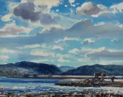 Lake landscape by Stuart Reid, Oil on canvasboard, offered Dec 2025