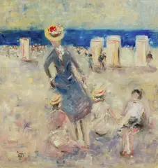 A Day at the Beach Signed with monogram by Walter John Beauvais, Oil on panel, sold Dec 2025
