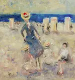 A Day at the Beach Signed with monogram by Walter John Beauvais, Oil on panel, sold Dec 2025