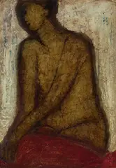 Seated Figure Inscribed and by John Emanuel, Oil on board, sold Dec 2025