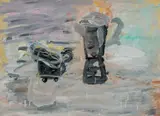 Coffee Pot Oil on paper by Roy Oxlade, Oil on paper, sold Dec 2025