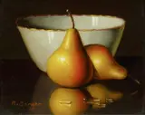Still Life with Two Pears with a China Bowl Signed R by Ronald Berger, Oil on board, sold Dec 2025