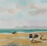 Fisherfolk on a Beach Signed Kinney by Desmond Kinney, Oil on canvas, sold Dec 2025