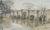 A Cyclist on Stopham Bridge Signed Vincent Lines by Vincent Henry Lines, Pencil and watercolour, sold Dec 2025