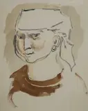 Study of a peasant woman wearing a headscarf Charcoal and by Mervyn Peake, Charcoal and watercolour, sold Dec 2025