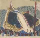 Holmenkolldag by Øistein Thurman, 1952, Tresnitt, sold Oct 2026