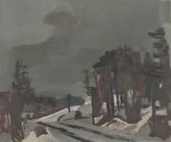 Østfoldvinter by Håkon Stenstadvold, 1944, Olje på plate, sold Oct 2026