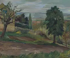 Fransk landskap by Ruth Krefting, Olje på plate, sold Oct 2026