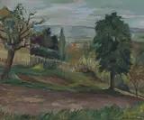 Fransk landskap by Ruth Krefting, Olje på plate, sold Oct 2026